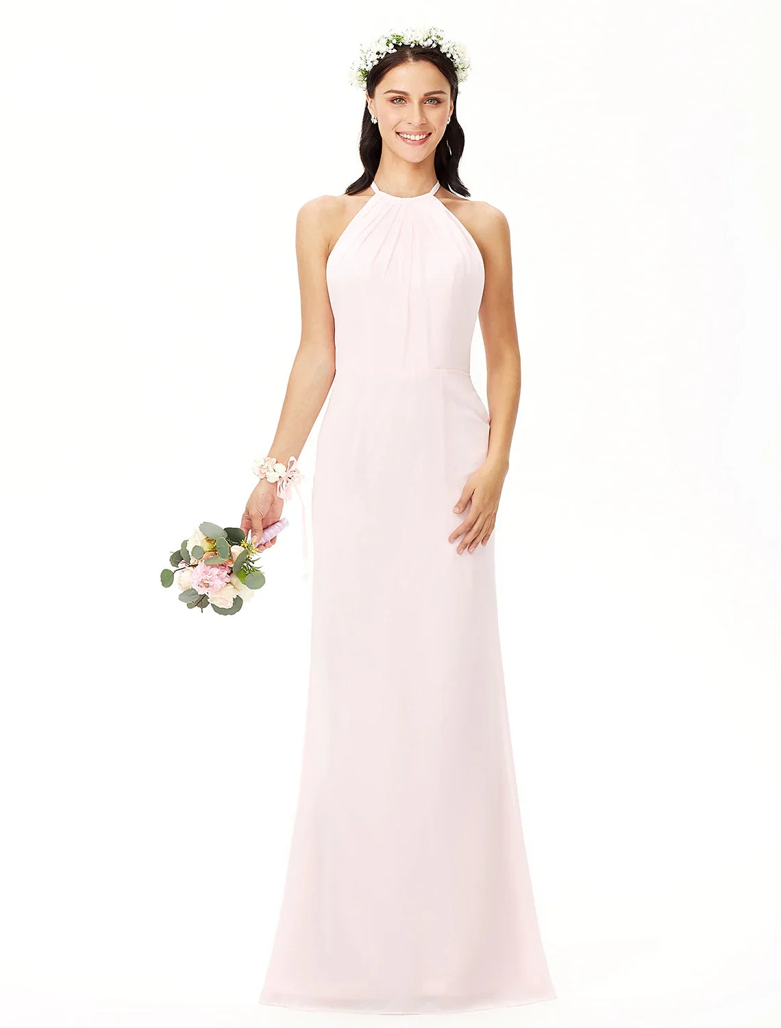 Sheath Chiffon Sleeveless Pleated Floor-Length Wedding Dress - Chloe Dress