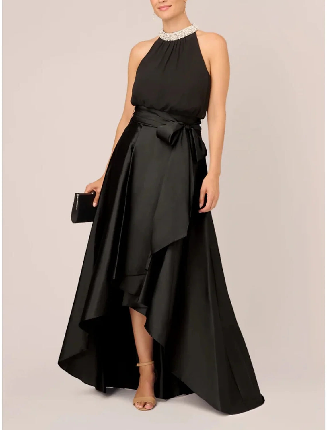 Black A-Line Satin Sleeveless Pleated Wedding Dress - Chloe Dress