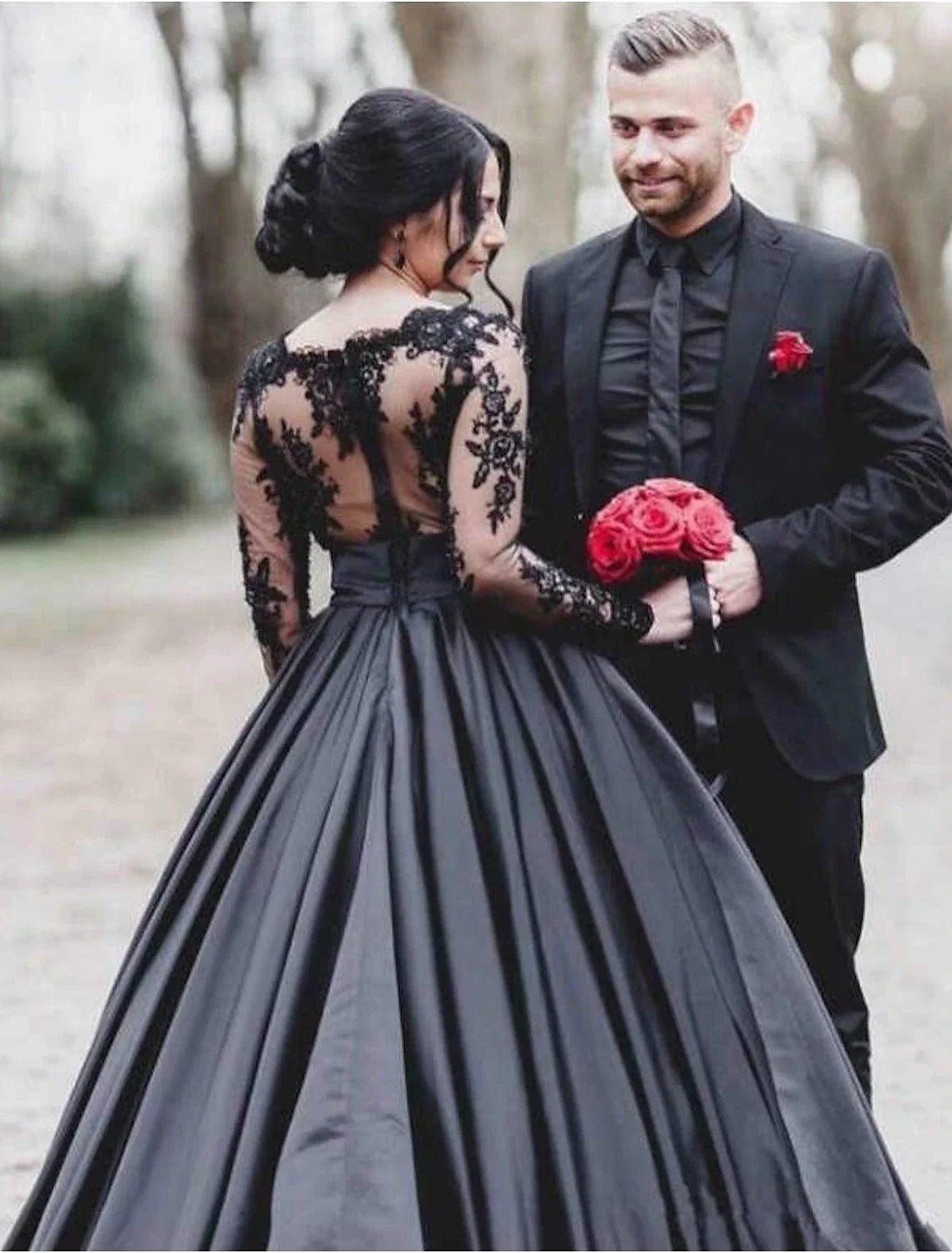 A-Line Illusion Satin Long Sleeve Applique Floor-Length Wedding Gown - Chloe Dress