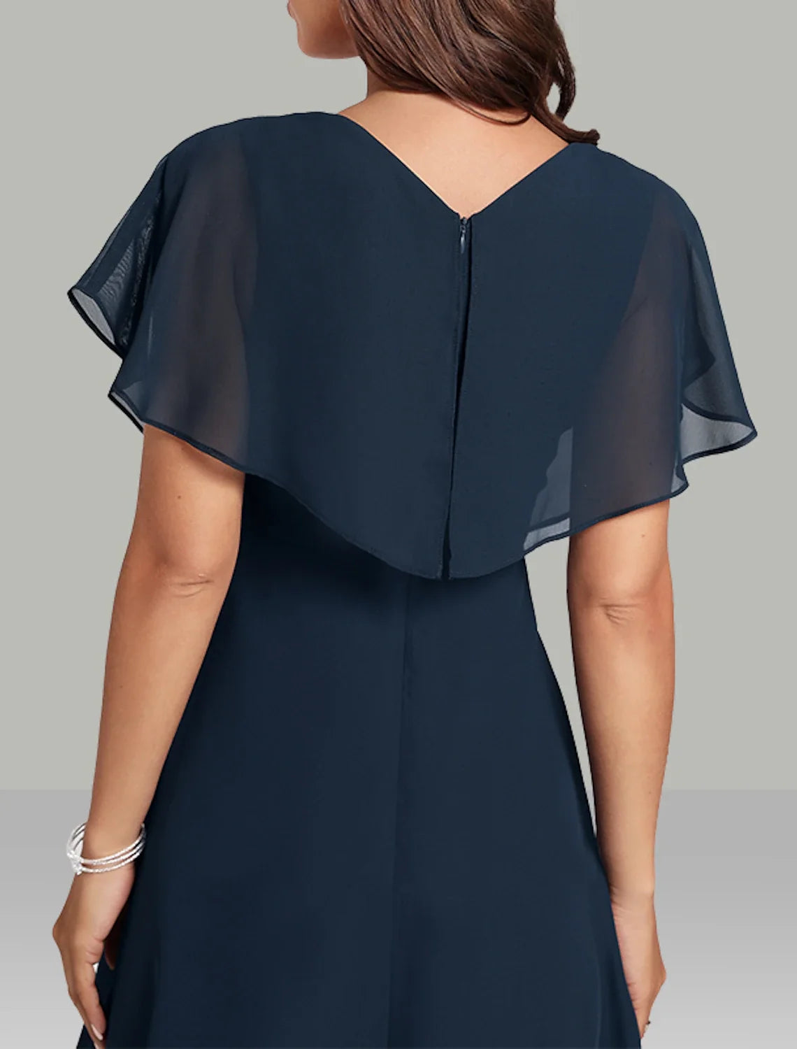 A-Line V-Neck Chiffon Short Sleeve Mini Wedding Dress - Chloe Dress