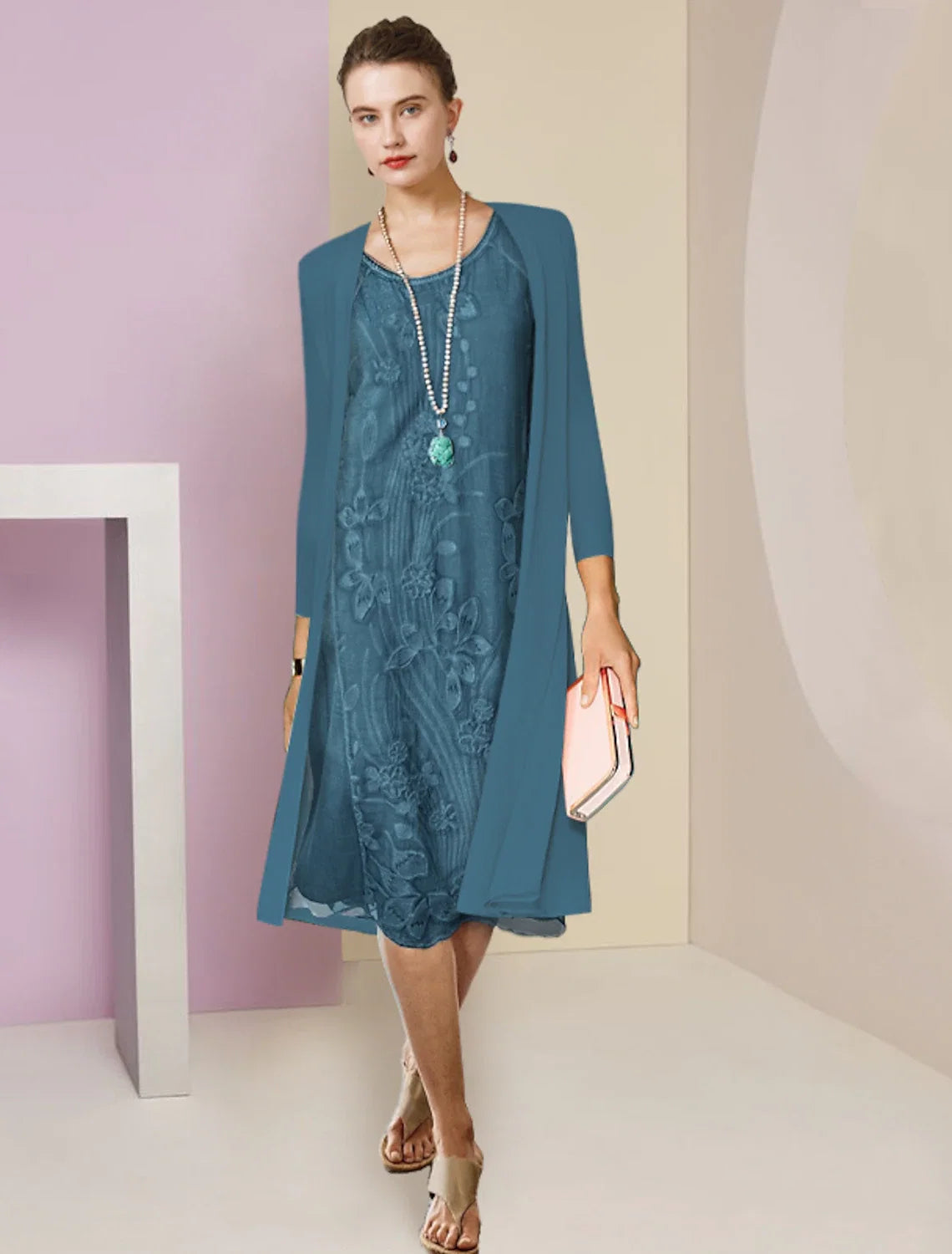 Sheath Chiffon Applique Knee-Length Wedding Dress - Chloe Dress