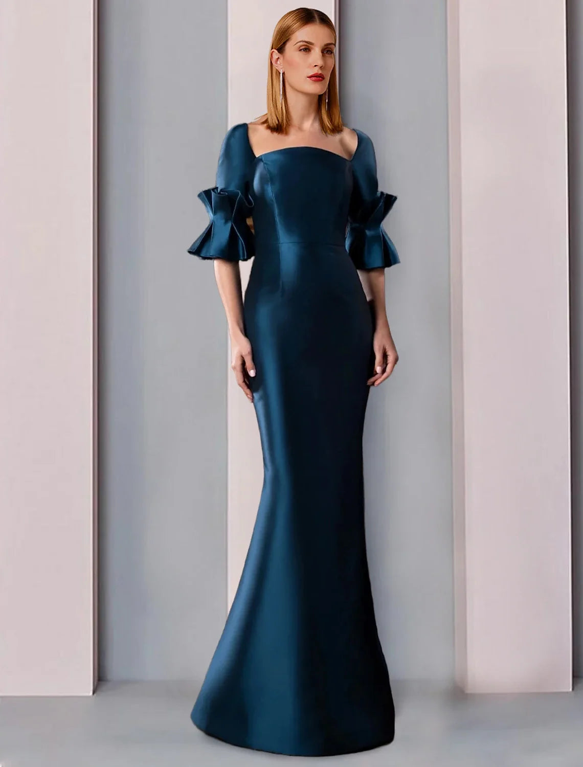 Sheath Square Neck Satin Floor-Length Wedding Dress - Chloe Dress