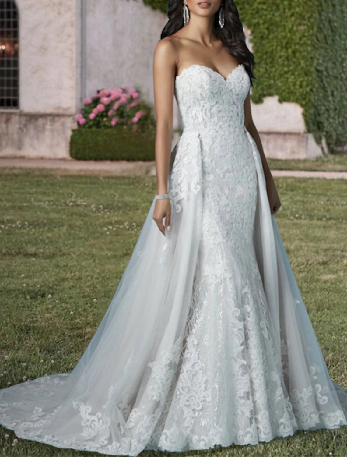 Sweetheart Lace Train Wedding Gown - Chloe Dress