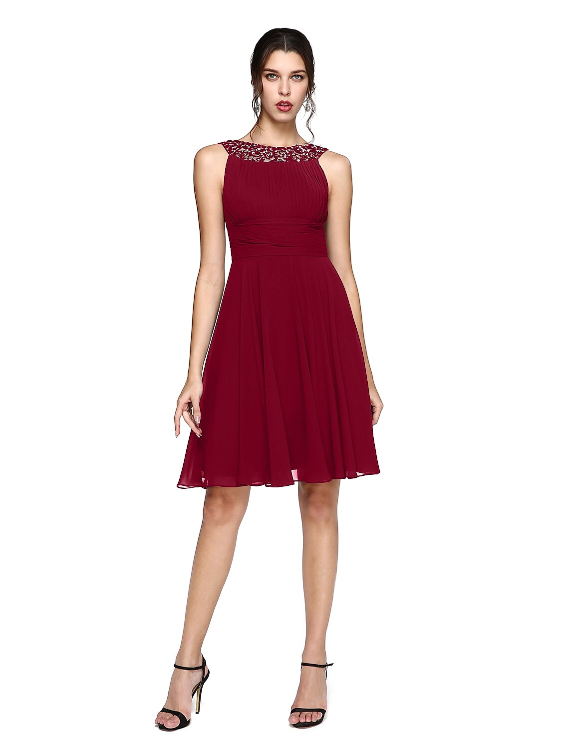 A-Line Illusion Chiffon Sleeveless Knee-Length Wedding Dress - Chloe Dress