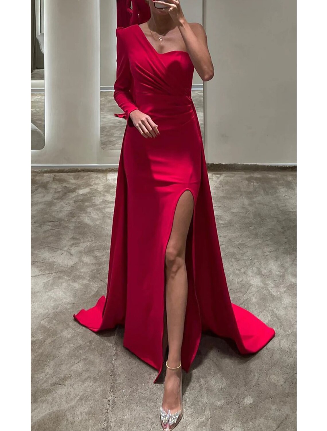 Mermaid One-Shoulder Long Sleeve High Slit Floor-Length Evening Gown - Chloe Dress