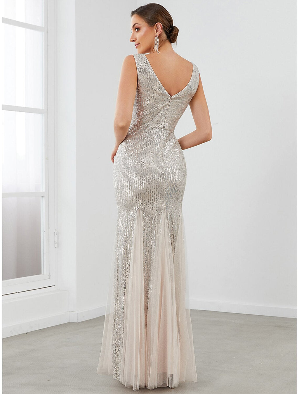 Mermaid V-Neck Sequin Sleeveless Floor-Length Evening Gown - Chloe Dress