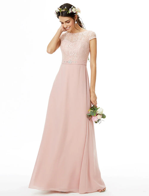 Sheath Chiffon Short Sleeve Floor-Length Wedding Dress - Chloe Dress