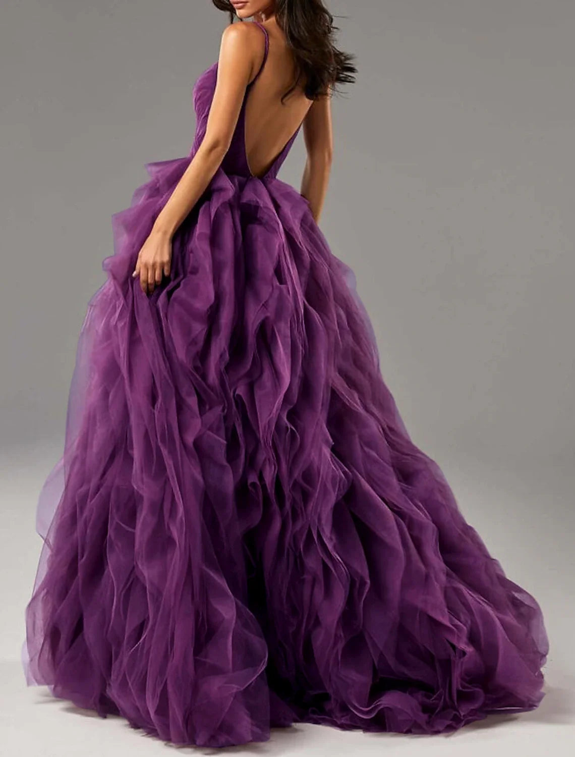 Ball Gown V-Neck Tulle Sleeveless Ruffled Evening Gown - Chloe Dress