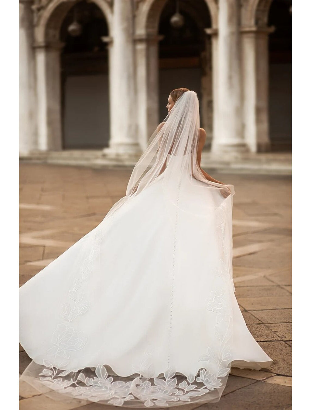 A-Line Off-Shoulder Satin Long Sleeve Train Wedding Gown - Chloe Dress
