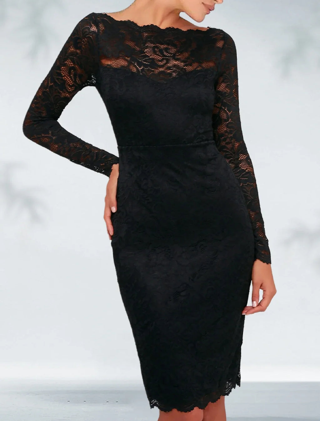 Black Sheath Lace Long Sleeve Applique Knee-Length Wedding Dress - Chloe Dress