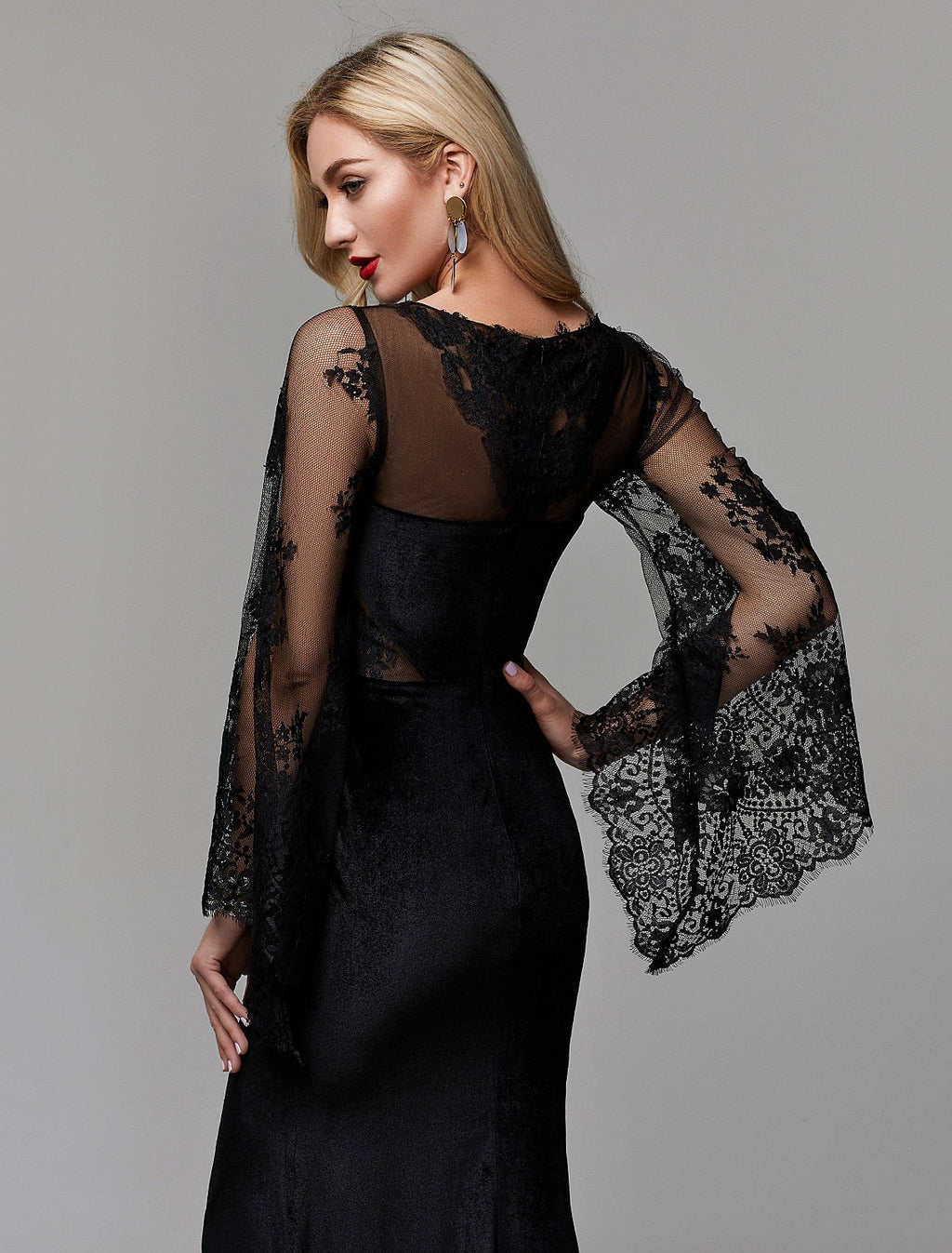 Sheath Illusion Lace Long Sleeve Floor-Length Wedding Dress - Chloe Dress