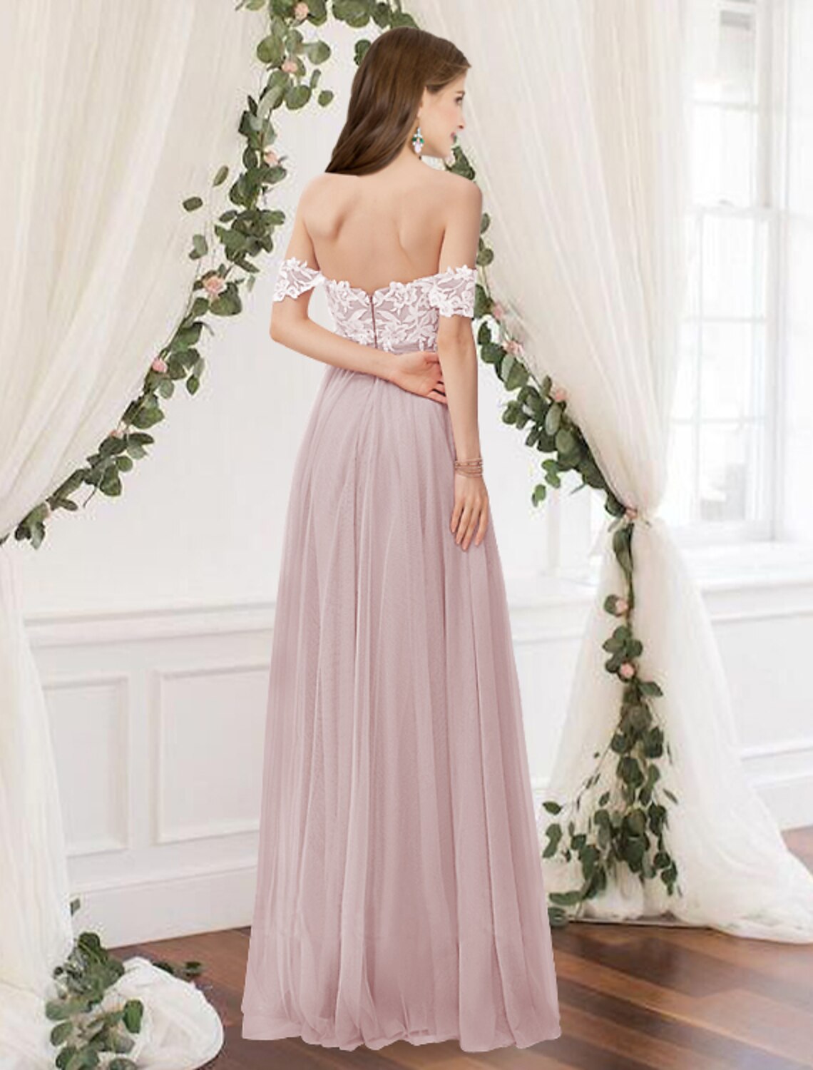 A-Line Off-Shoulder Chiffon Sleeveless Pleated Floor-Length Wedding Dress - Chloe Dress