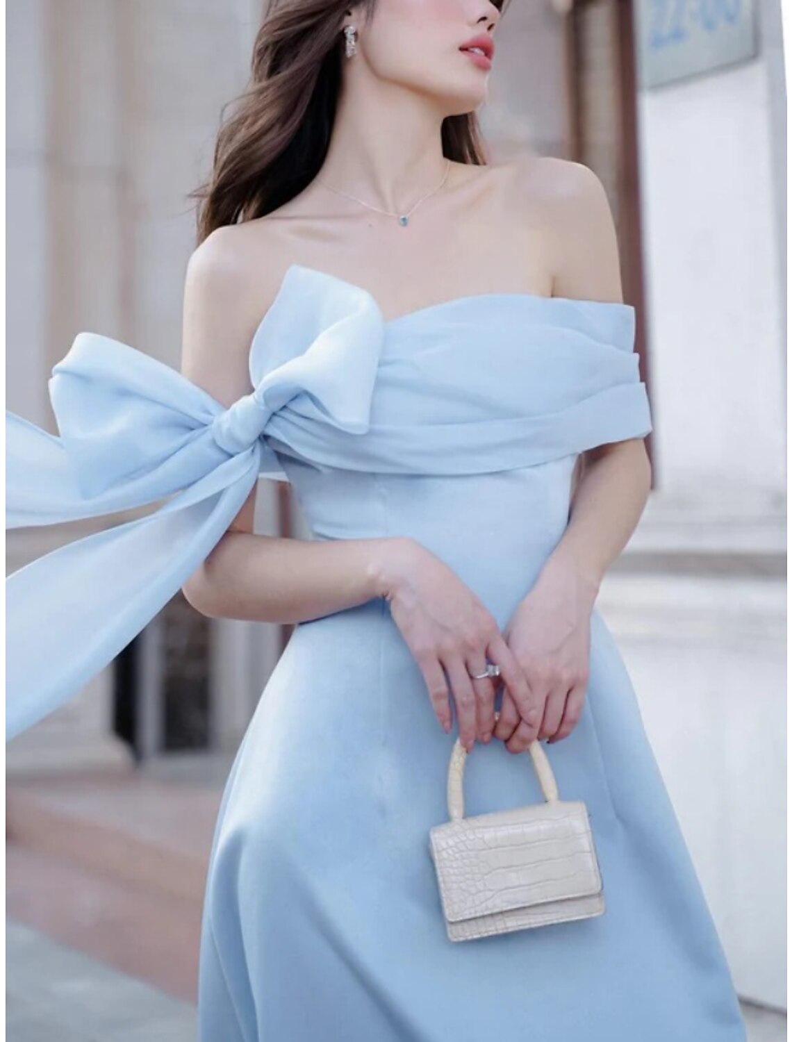 A-Line Off-Shoulder Silk Short Sleeve Pleated Mini Evening Gown - Chloe Dress