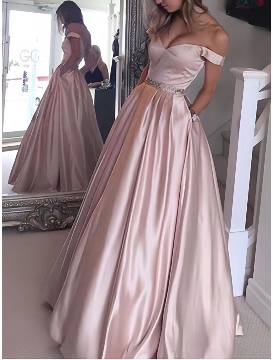 Ball Gown Off-Shoulder Satin Sleeveless Pleated Floor-Length Evening Gown - Chloe Dress