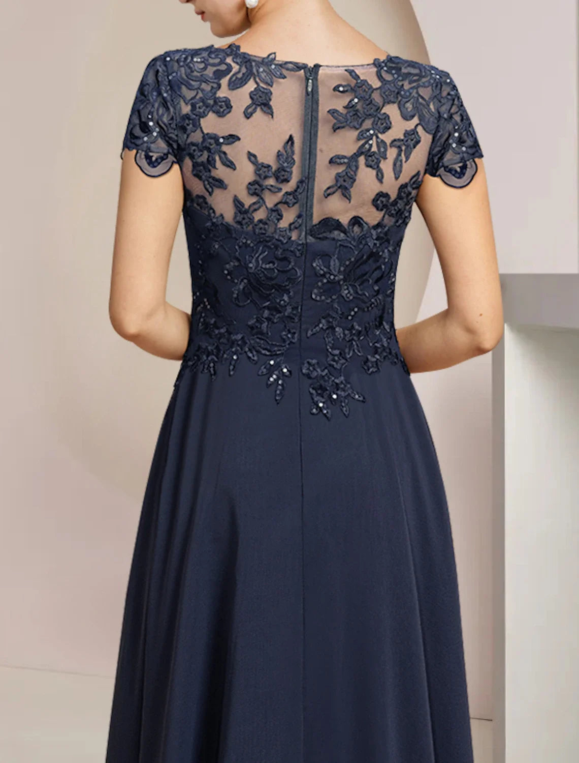 A-Line High Neck Chiffon Short Sleeve Asymmetric Mini Wedding Dress - Chloe Dress