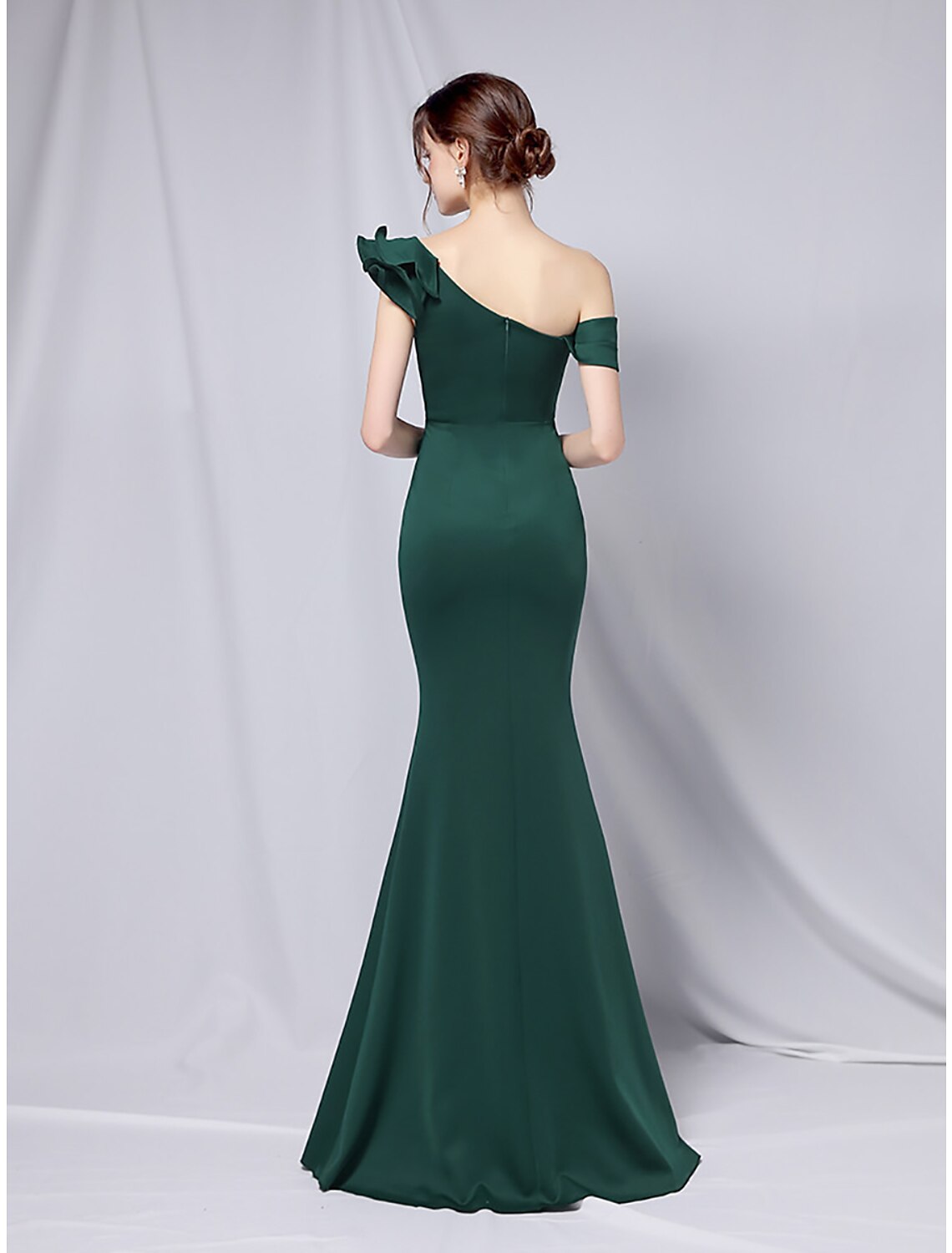 Mermaid One-Shoulder Satin Short Sleeve Ruffled Floor-Length Evening Gown - Chloe Dress