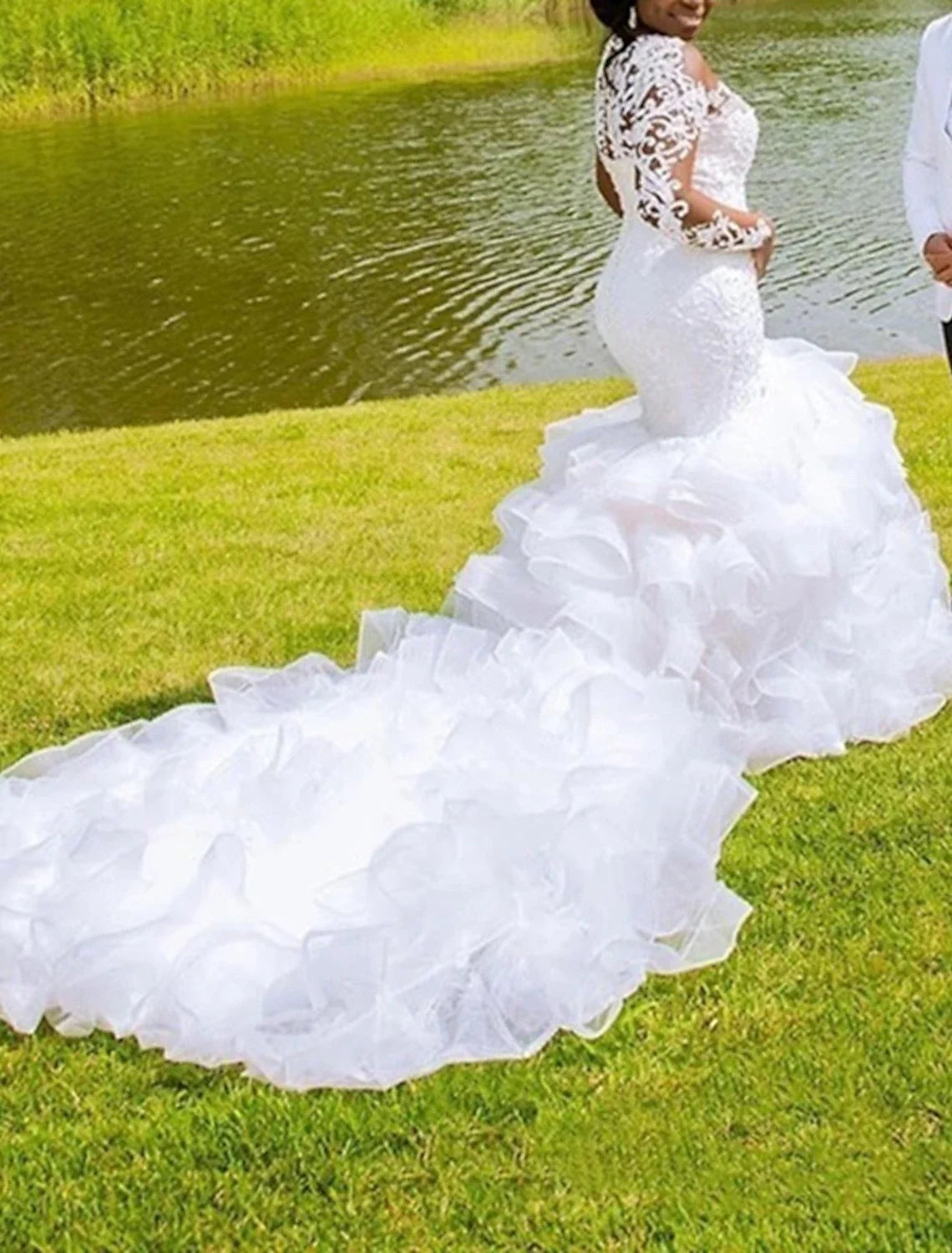 Mermaid Off-Shoulder Lace Long Sleeve Train Wedding Gown - Chloe Dress