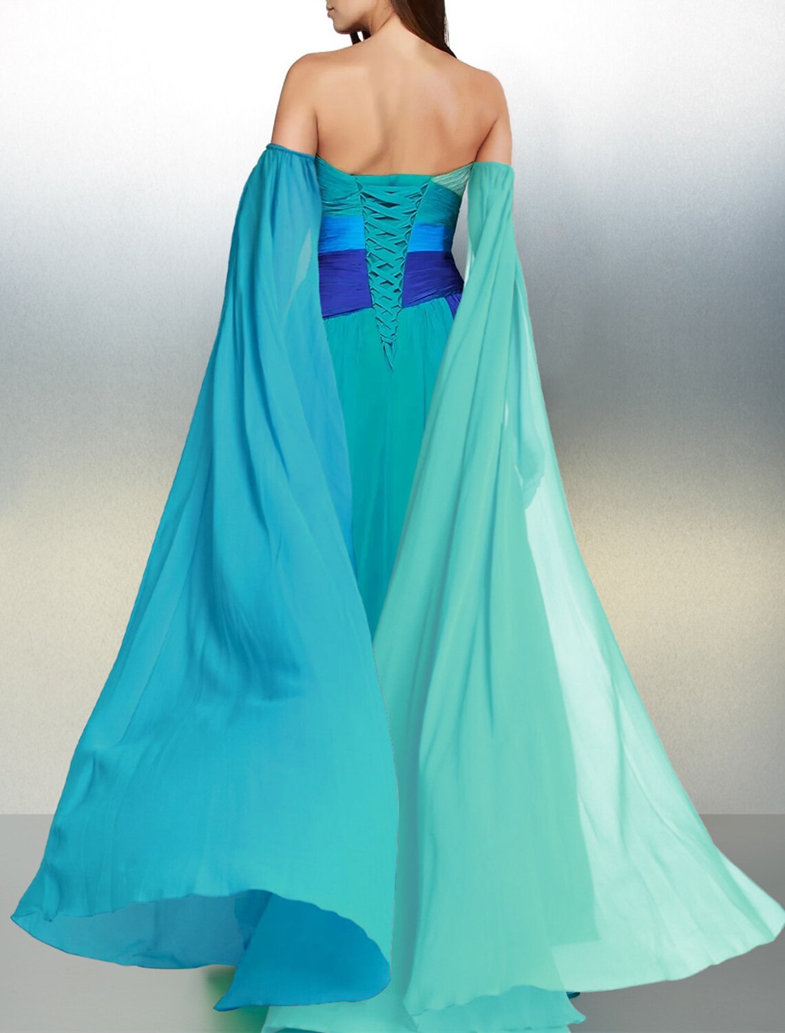 A-Line Off-Shoulder Chiffon Sleeveless Train Evening Dress - Chloe Dress