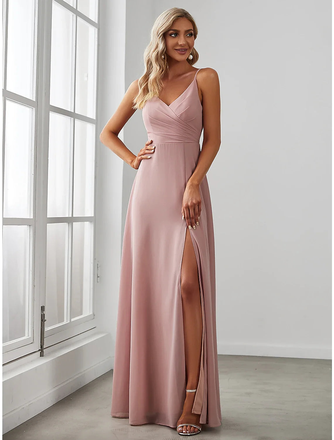 A-Line V-Neck Chiffon Sleeveless Floor-Length Wedding Dress - Chloe Dress