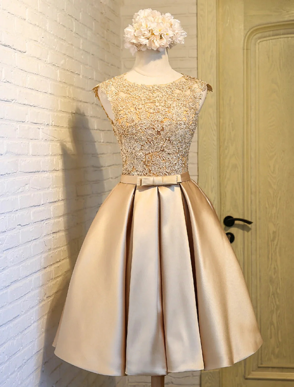 A-Line Satin Sleeveless Open Back Knee-Length Prom Dress - Chloe Dress