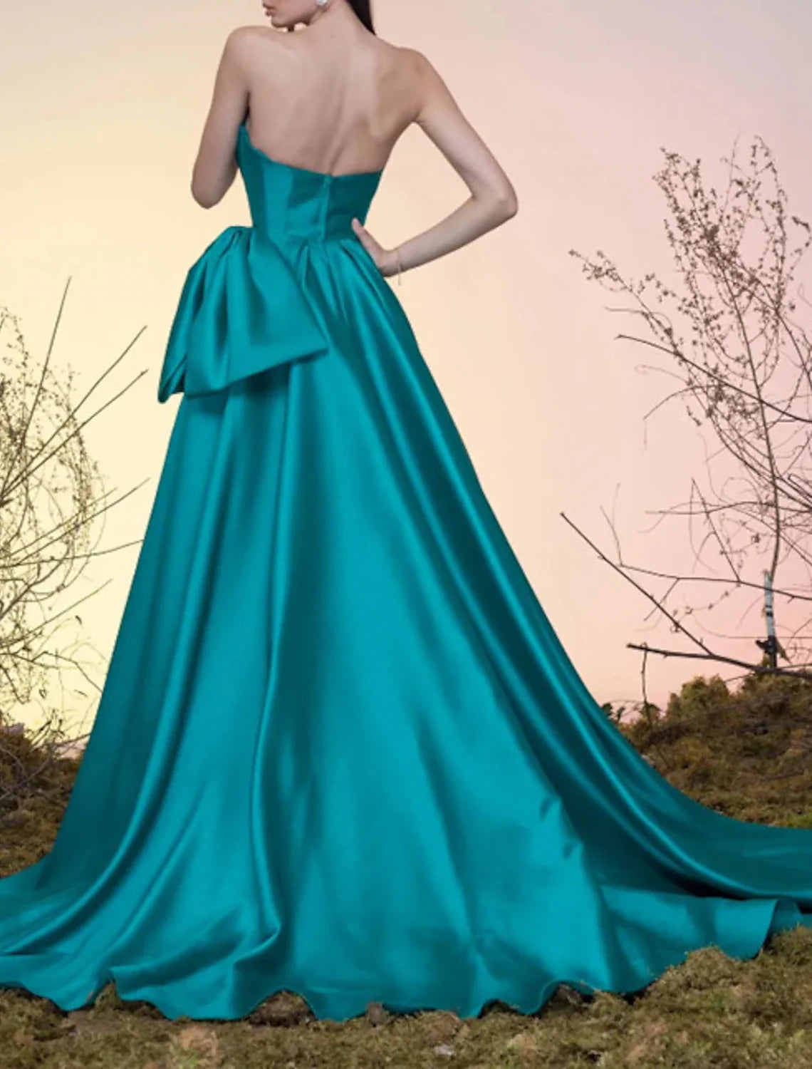 A-Line Strapless Satin Sleeveless Train Prom Dress - Chloe Dress
