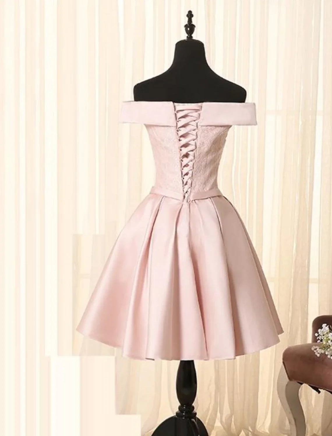A-Line Off-Shoulder Satin Sleeveless Mini Cocktail Dress - Chloe Dress