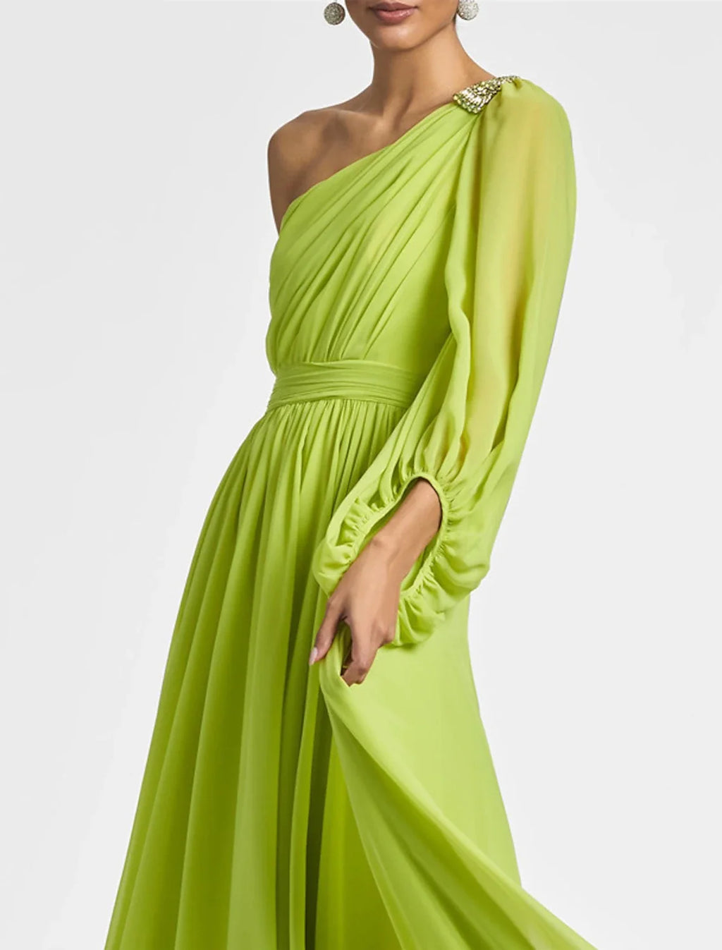 A-Line One-Shoulder Chiffon Long Sleeve Floor-Length Evening Gown - Chloe Dress