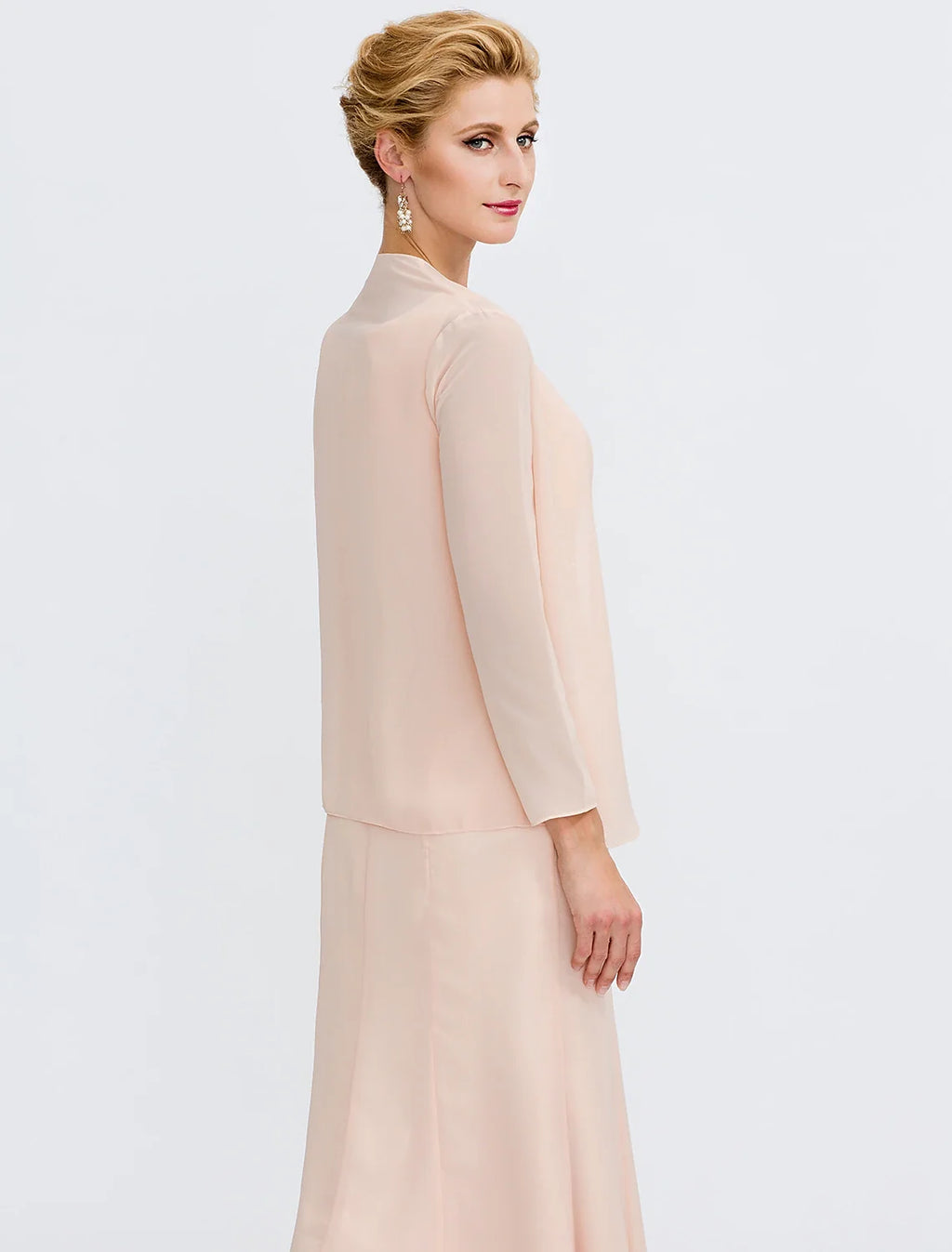 Sheath Chiffon Long Sleeve Pleated Tea-Length Wedding Dress - Chloe Dress