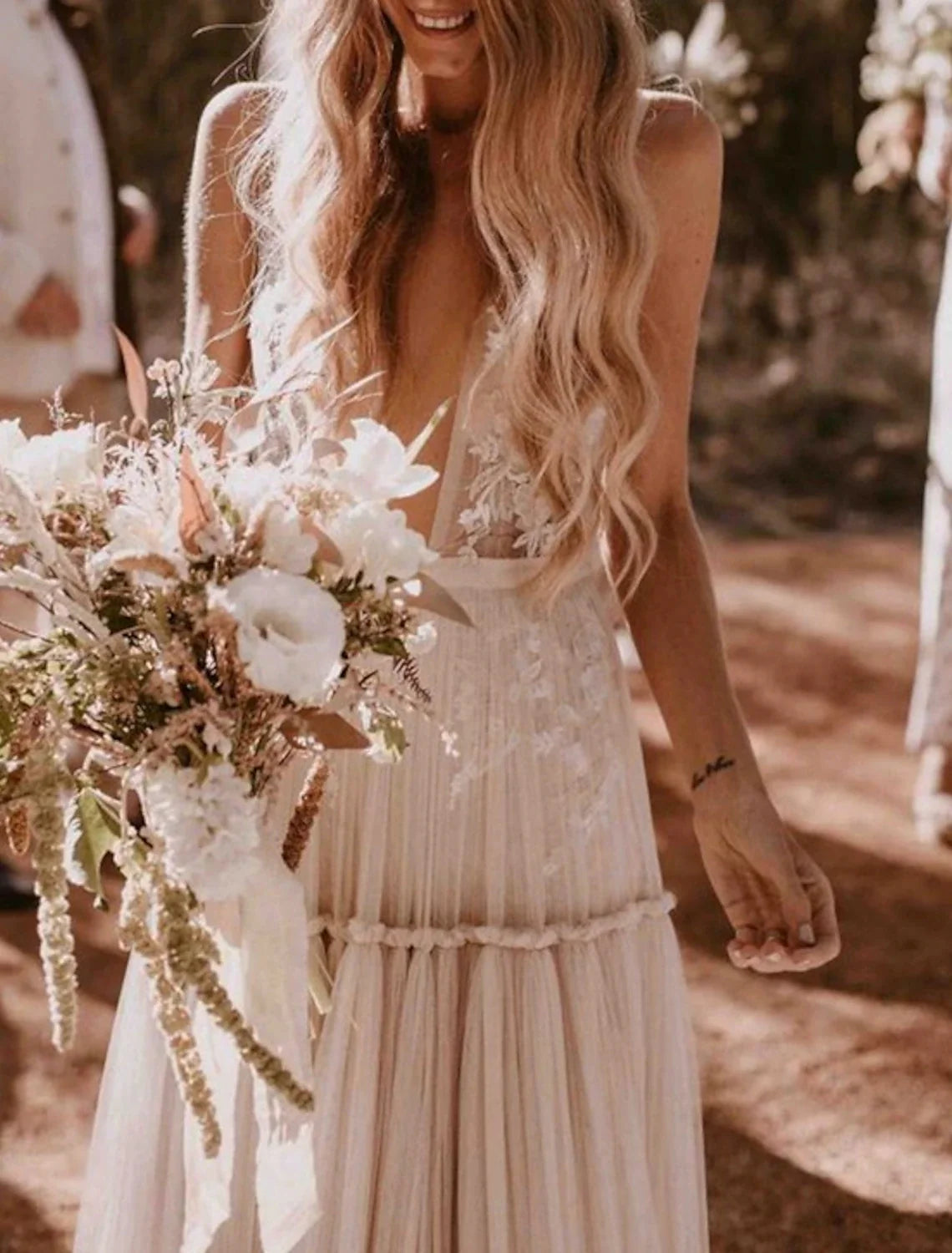 A-Line V-Neck Tulle Sleeveless Applique Floor-Length Wedding Gown - Chloe Dress