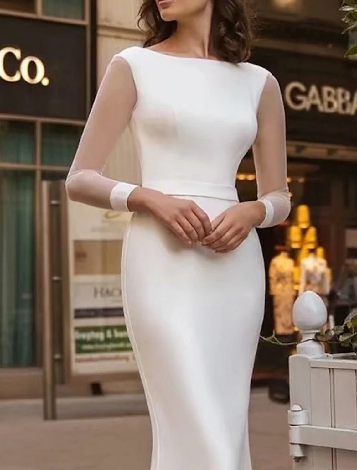 Mermaid Satin Long Sleeve Train Wedding Gown - Chloe Dress