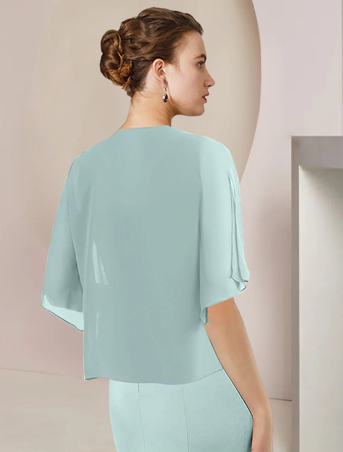 A-Line V-Neck Chiffon Three-Quarter Sleeve Wrap Tea-Length Wedding Dress - Chloe Dress