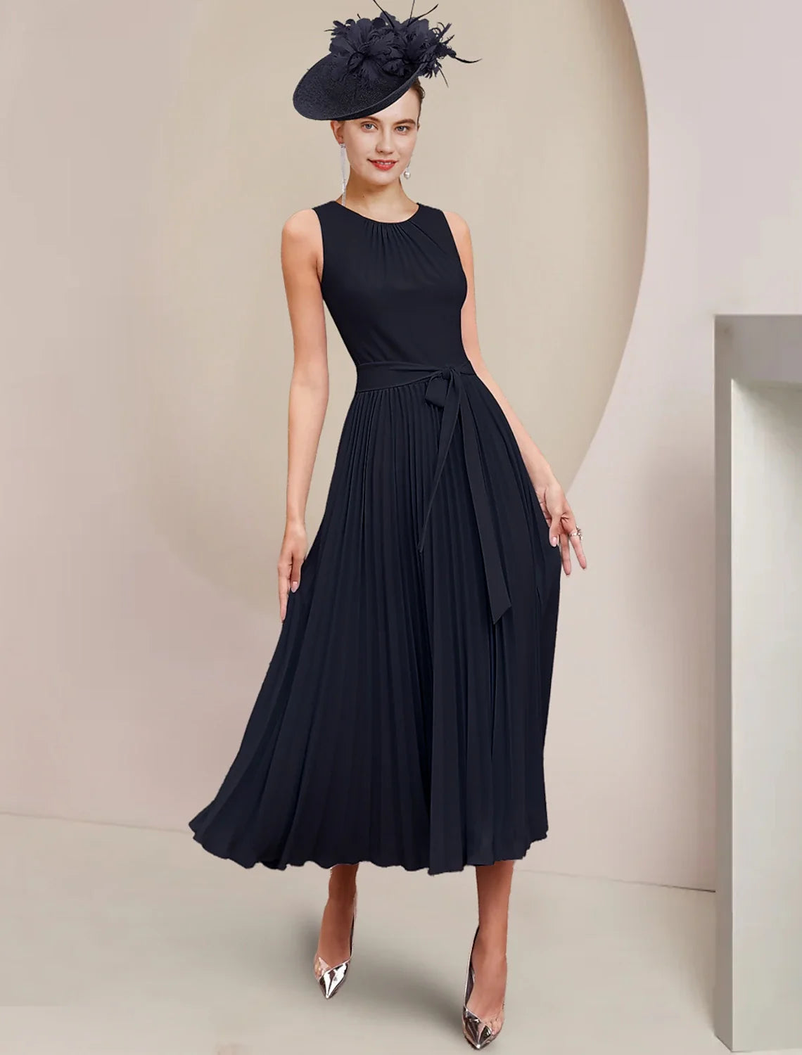 A-Line Chiffon Sleeveless Pleated Tea-Length Wedding Dress - Chloe Dress