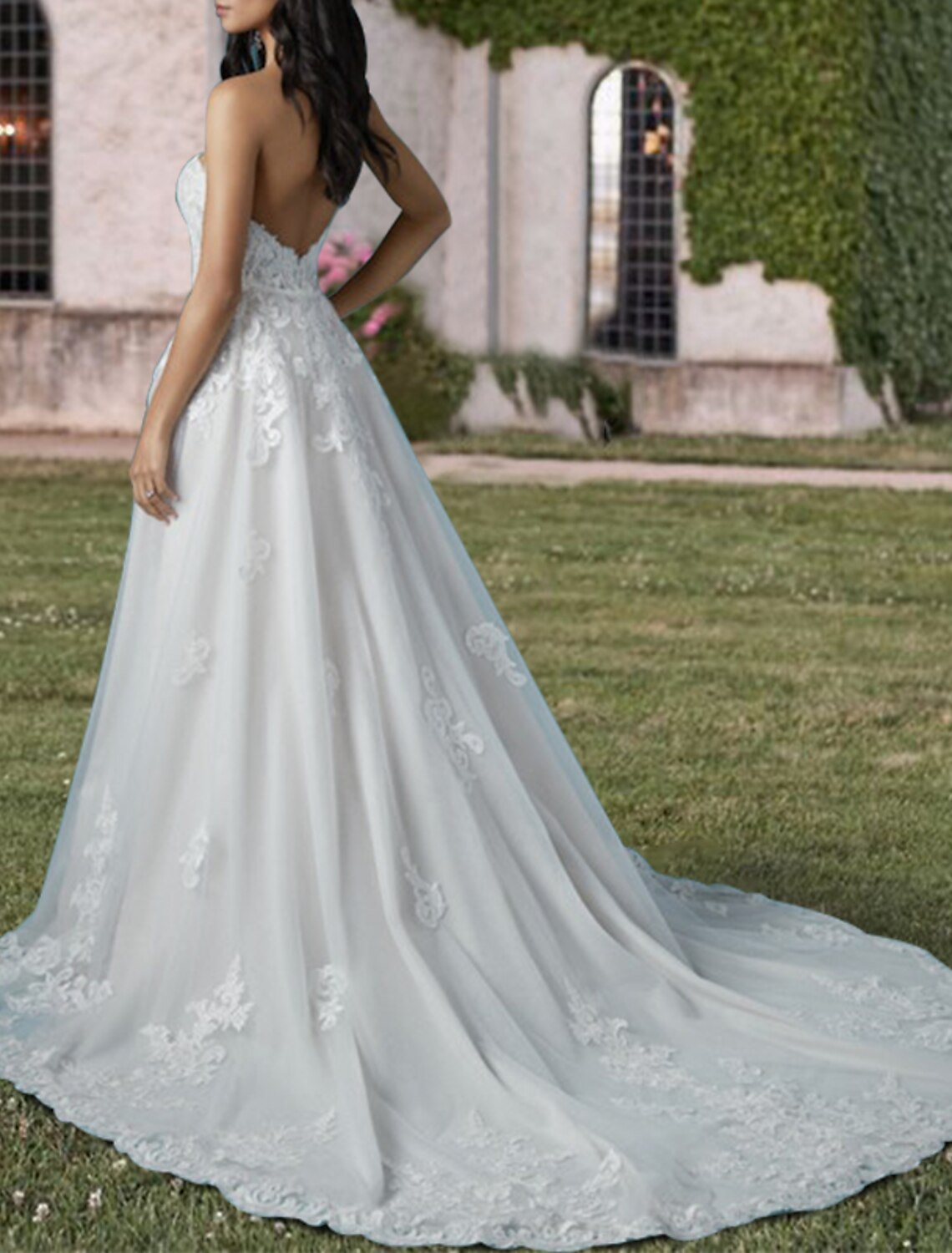 Sweetheart Lace Train Wedding Gown - Chloe Dress