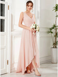 A-Line V-Neck Chiffon Sleeveless Ruffled Wedding Dress - Chloe Dress