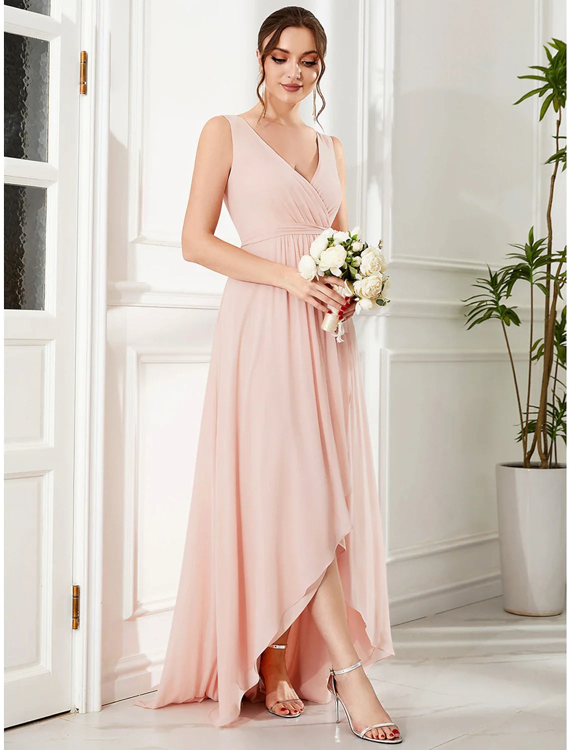 A-Line V-Neck Chiffon Sleeveless Ruffled Wedding Dress - Chloe Dress