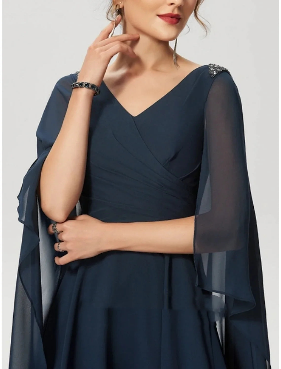 A-Line V-Neck Chiffon Sleeveless Pleated Knee-Length Wedding Dress - Chloe Dress