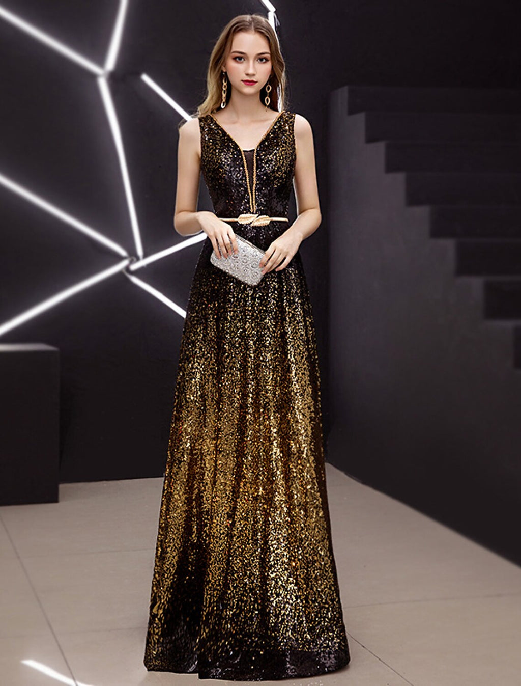 A-Line V-Neck Satin Sleeveless Floor-Length Evening Dress - Chloe Dress