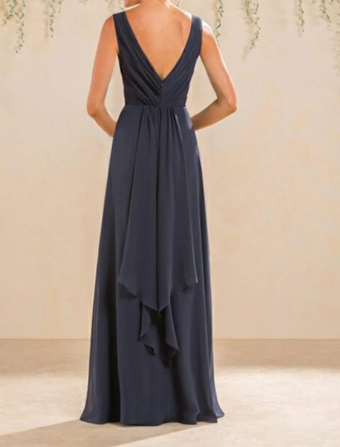 A-Line V-Neck Chiffon Sleeveless Open Back Pleated Floor-Length Wedding Dress - Chloe Dress