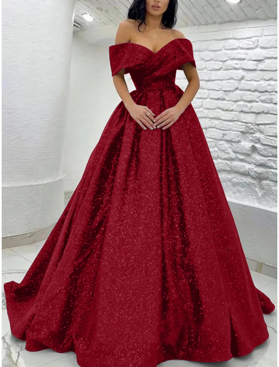 Champagne A-Line Off-Shoulder Sequin Short Sleeve Pleated Mini Prom Dress - Chloe Dress