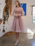 A-Line Tulle Three-Quarter Sleeve Applique Knee-Length Cocktail Dress - Chloe Dress