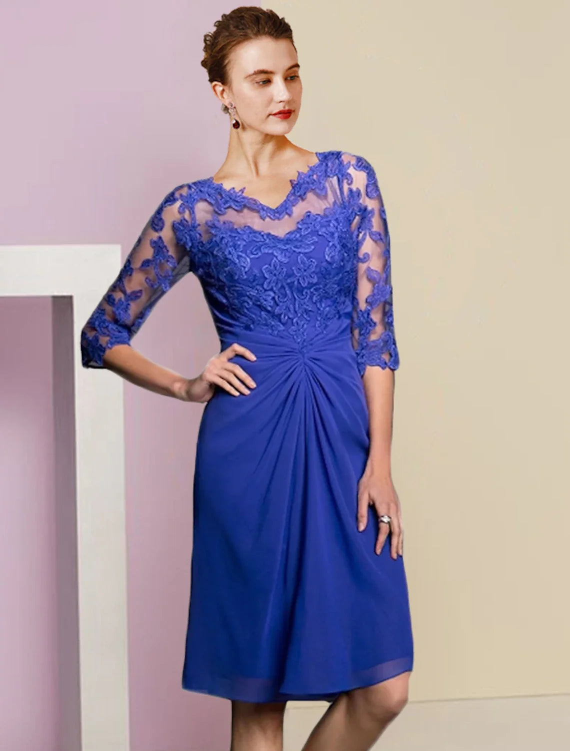 Sheath V-Neck Chiffon Applique Knee-Length Wedding Dress - Chloe Dress