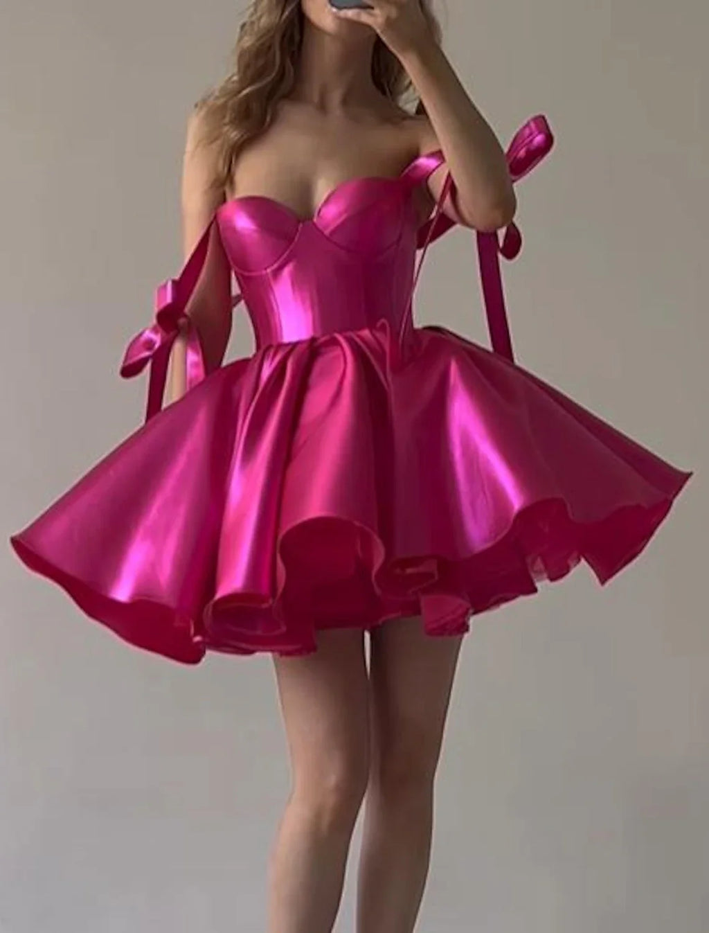 Pink A-Line Spaghetti Strap Satin Sleeveless Lace-Up Back Mini Homecoming Dress - Chloe Dress