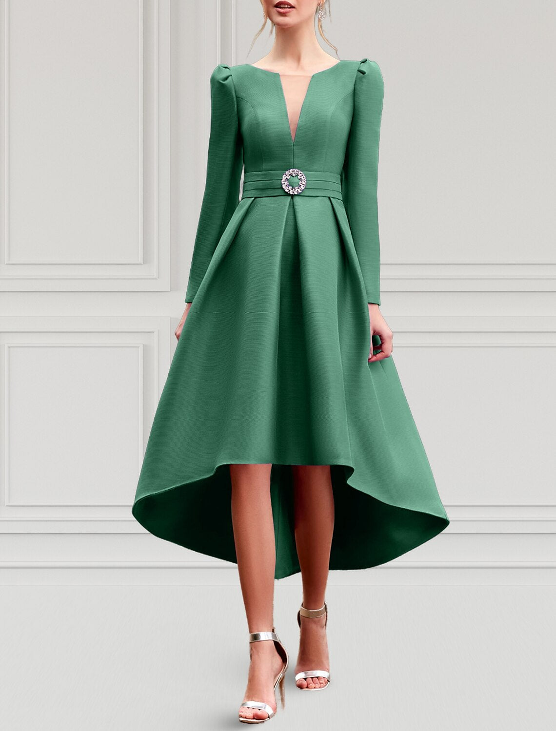A-Line Long Sleeve Pleated Wedding Dress - Chloe Dress