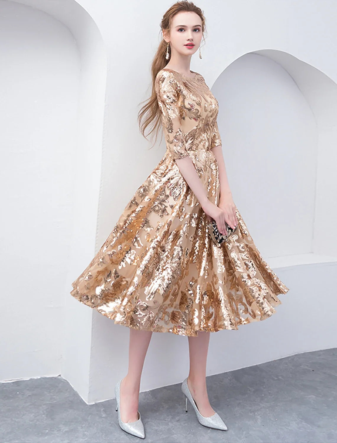 A-Line Sequin Tea-Length Wedding Dress - Chloe Dress