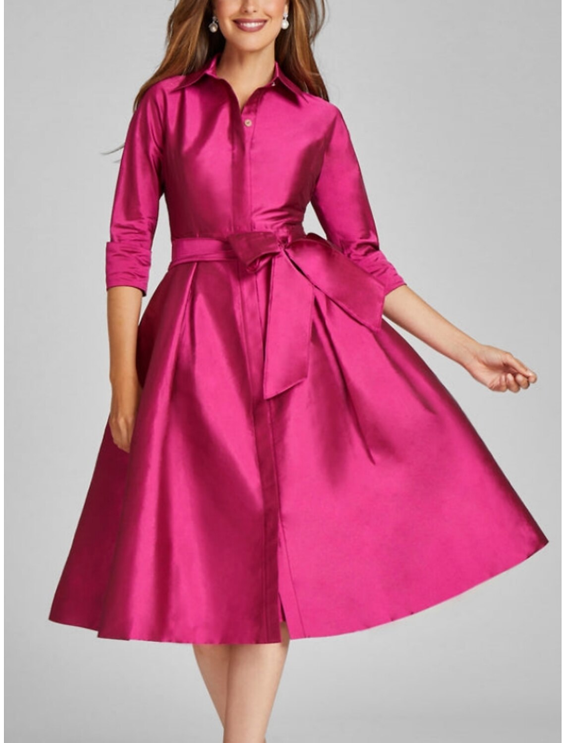 A-Line Satin Three-Quarter Sleeve High Slit Mini Cocktail Dress - Chloe Dress