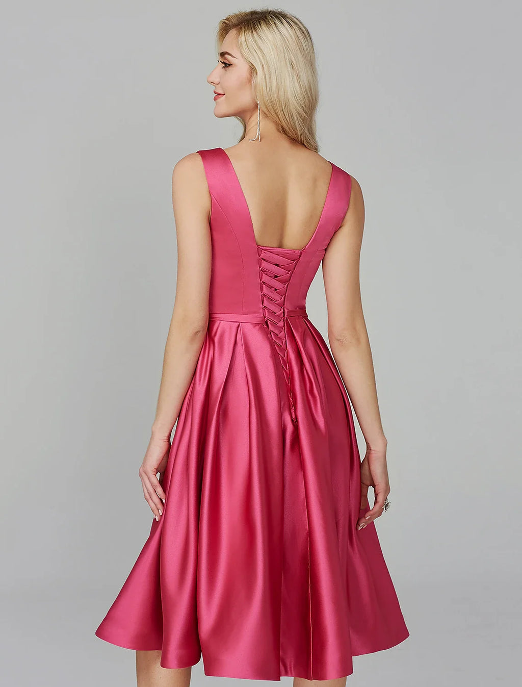 Pink A-Line Satin Sleeveless Knee-Length Wedding Dress - Chloe Dress