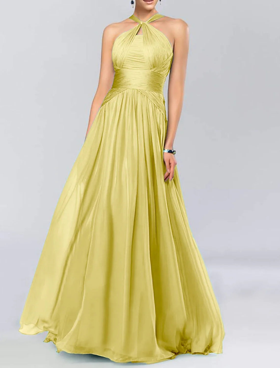 A-Line Halter Chiffon Sleeveless Pleated Floor-Length Wedding Dress - Chloe Dress