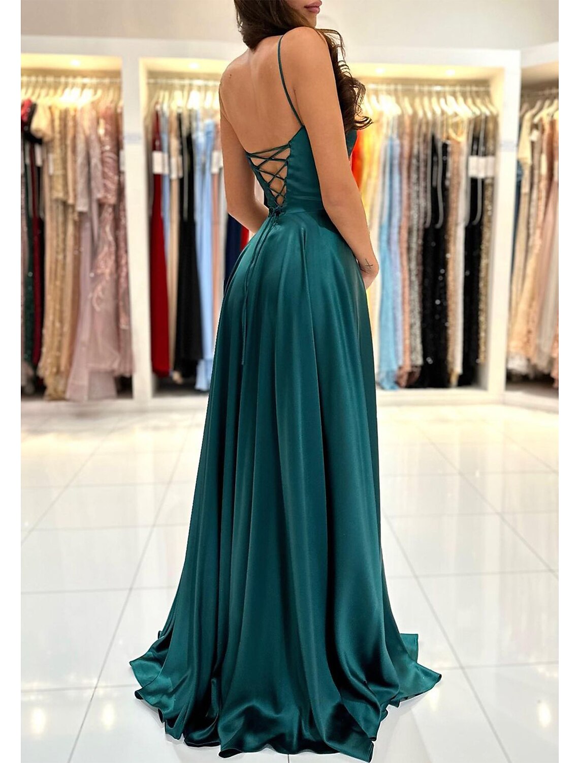 Green A-Line Sweetheart Silk Sleeveless Backless Pleated Floor-Length Prom Dress - Chloe Dress