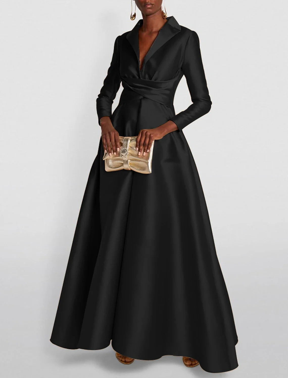 Green A-Line Satin Long Sleeve Floor-Length Evening Gown - Chloe Dress