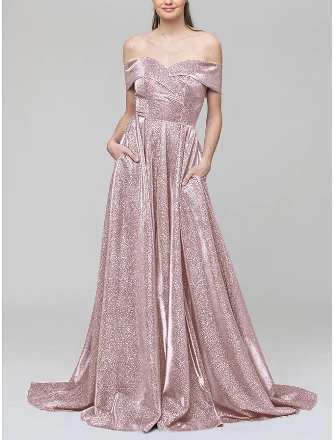 A-Line Off-Shoulder Sequin Short Sleeve Pleated Mini Evening Gown - Chloe Dress
